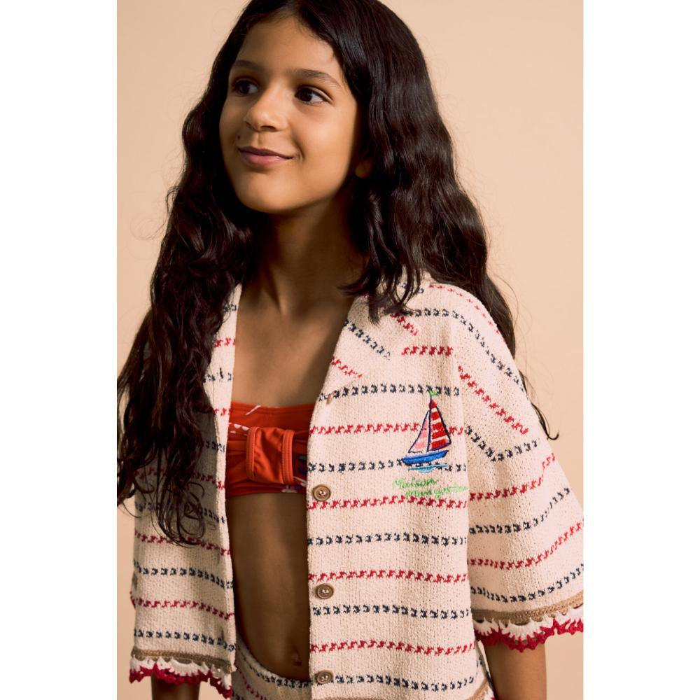 Shirt off white/red