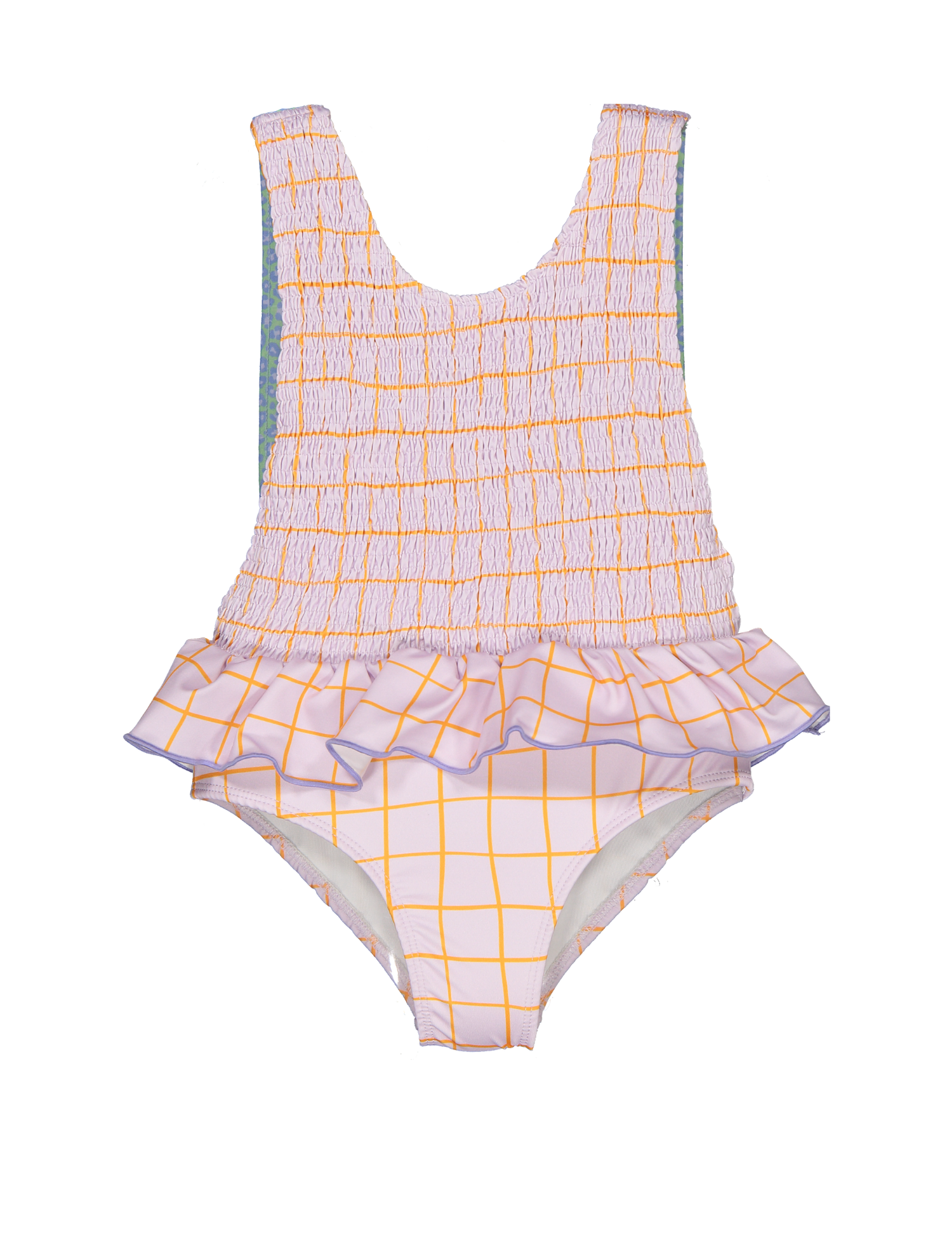 Lilac squares frilled swimsuit