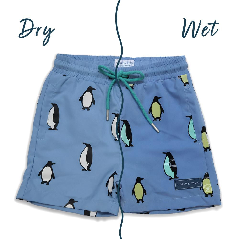 Penguin color changing swim shorts