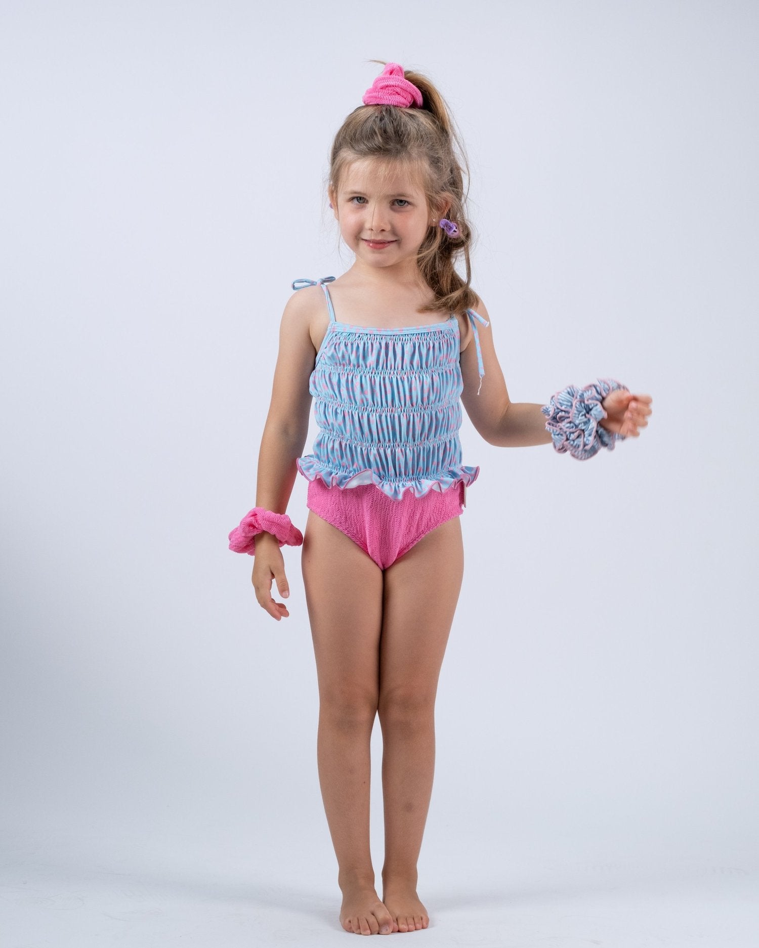 Pink dots frilled swimsuit