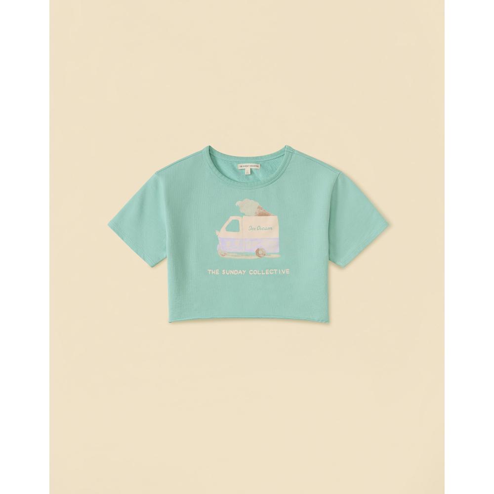 Cropped Skater Tee In River Green