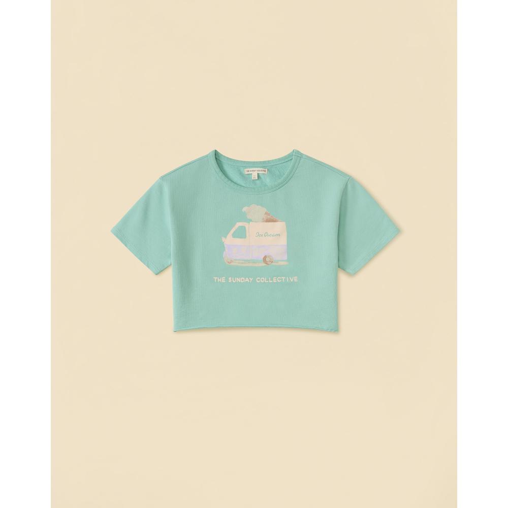 Cropped Skater Tee In River Green